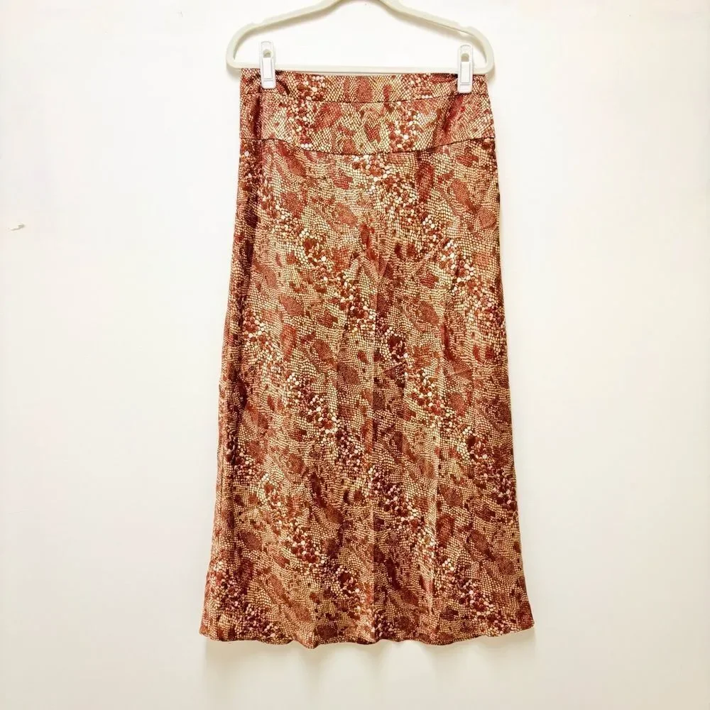 Free People Normani Bias Snakeprint Midi Skirt – Desert Peach, Silky, Size 10